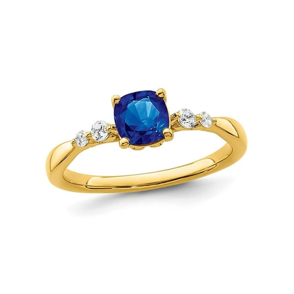 1/2 Carat (Ctw) Natural Blue Sapphire Ring in 14K Yellow Gold with Diamonds