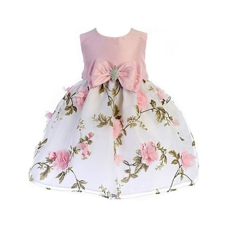 Crayon Kids Baby Girls Pink Floral Print Easter Flower Girl Dress