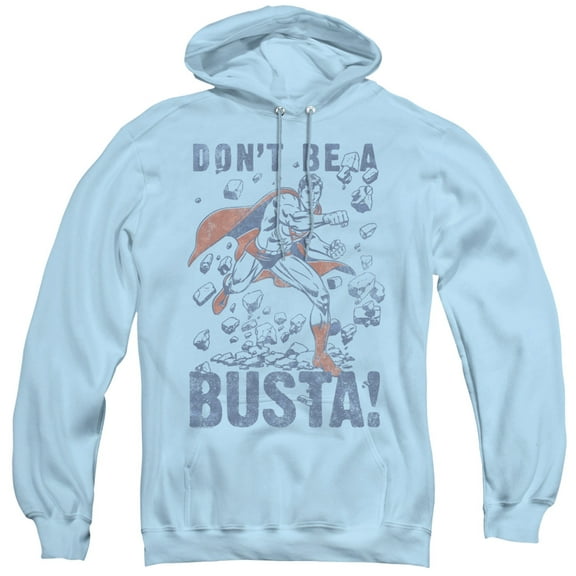 Superman Busta Adult Pullover Hoodie Sweatshirt Light Blue
