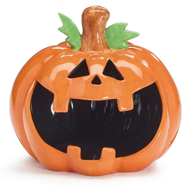 Jack O Lantern Pumpkin Orange 9 X 9 Hand Painted Ceramic Halloween Candy Dish Walmart Com Walmart Com