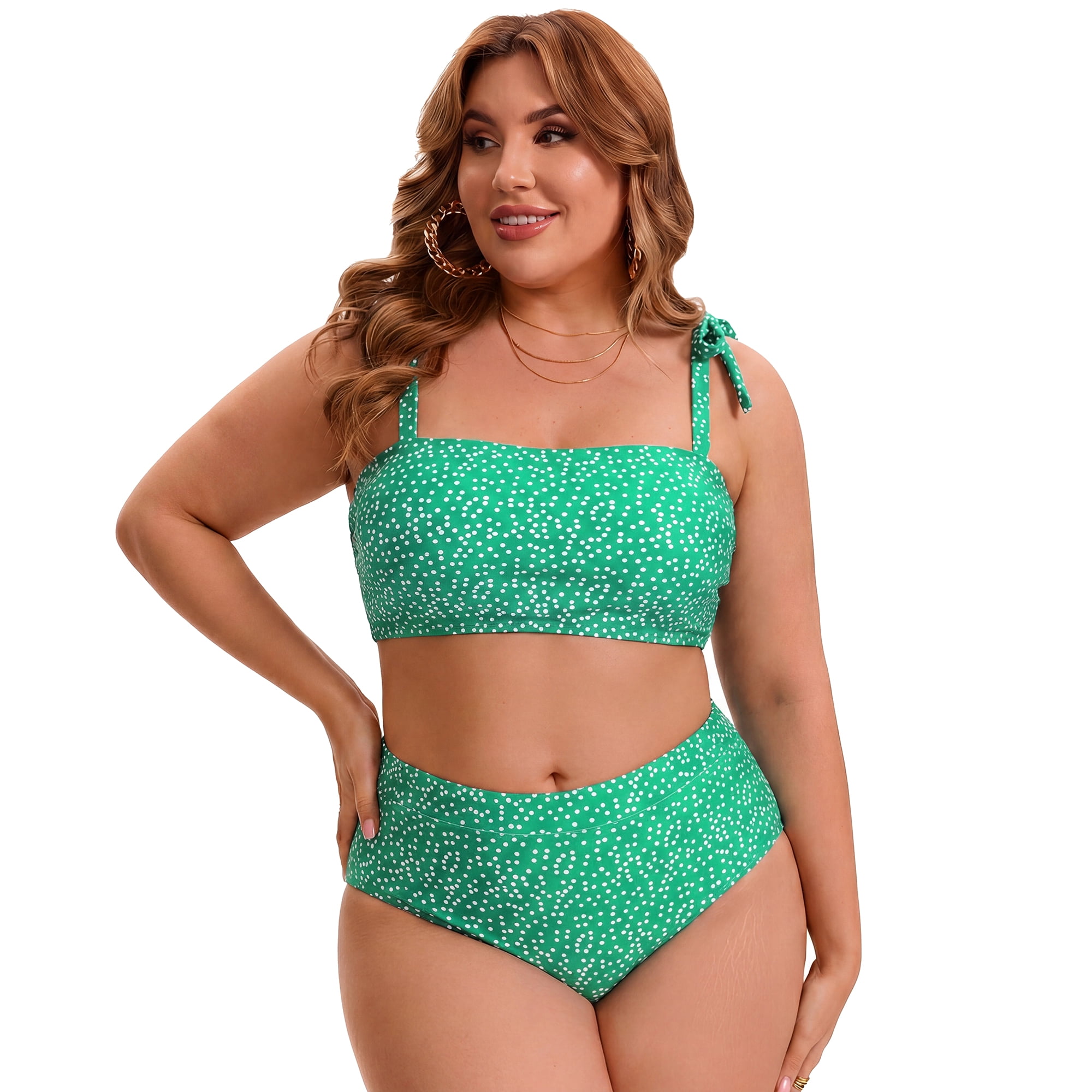 DARING DIVA Women's Plus Two Piece Bikini Tummy Control Vacation Set L Green