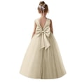 thumbnail image 4 of BdTemWBs O-Neck Flower Girl Dress - Satin Tulle First Communion Dresses Wedding Party Gown Pearls with Back Bowknot, 4 of 7