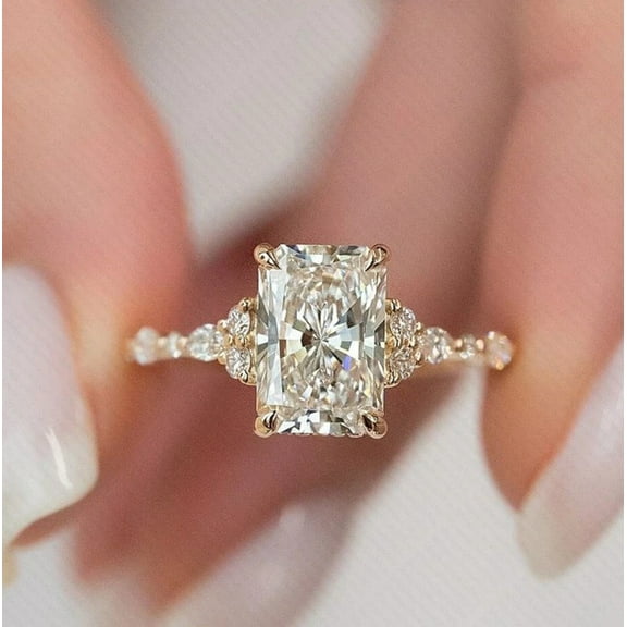 3 CT Radiant Cut Lab Created Diamond Art Deco Engagement Ring Women 14K Yellow Gold Plated