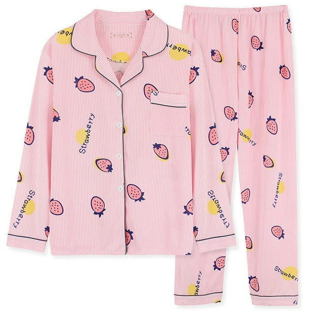 Pijamas bonitos de algodón para mujer, camisetas de manga larga y pantalones con bolsillos, ropa informal de estar por casa con lunares.