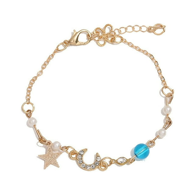 Pulsera con estrella pequeña y circonita para niña, pulsera con luna dulce para amiga, pulseras bonitas