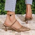 thumbnail image 4 of Miluxas Embroidered Mesh Slingback Heels for Women Kitten Heel Pumps Pointed Toe Backless Wedding Shoes Khaki 5.5(36), 4 of 9