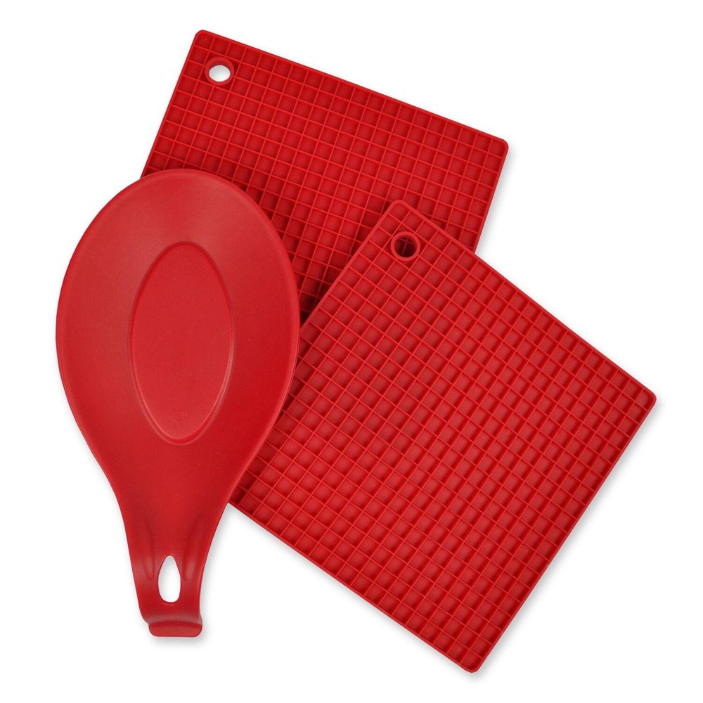 red silicone kitchen utensils set