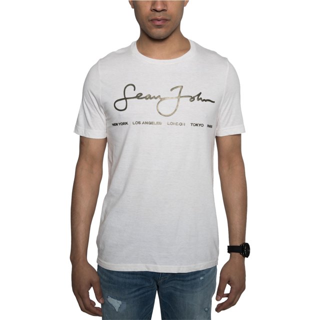 Sean John Signature Scrip - Camiseta gráfica para hombre, color blanco hueso, XXX-Large