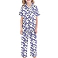 thumbnail image 3 of Halloween Sleepwear Set for Little Girl Ghost Print Lapel Button Short Sleeve Shirt Shorts And Pants Loungewear 3PC Casual Homewear Set Size 8-9T, 3 of 4
