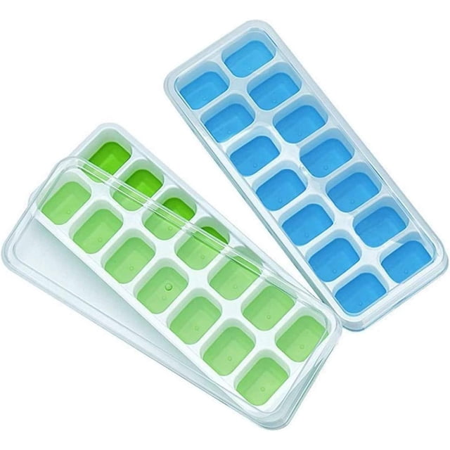 Molde para cubitos de hielo con tapa, molde cuadrado de silicona para cubitos de hielo para 14 cubitos de hielo, fácil de liberar, herramienta de barra de cocina de verano para congelar cócteles