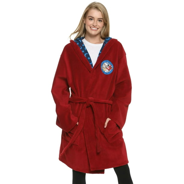 Mickey Mouse Disney Women's Bathrobe Hooded Robe Plush and Cotton