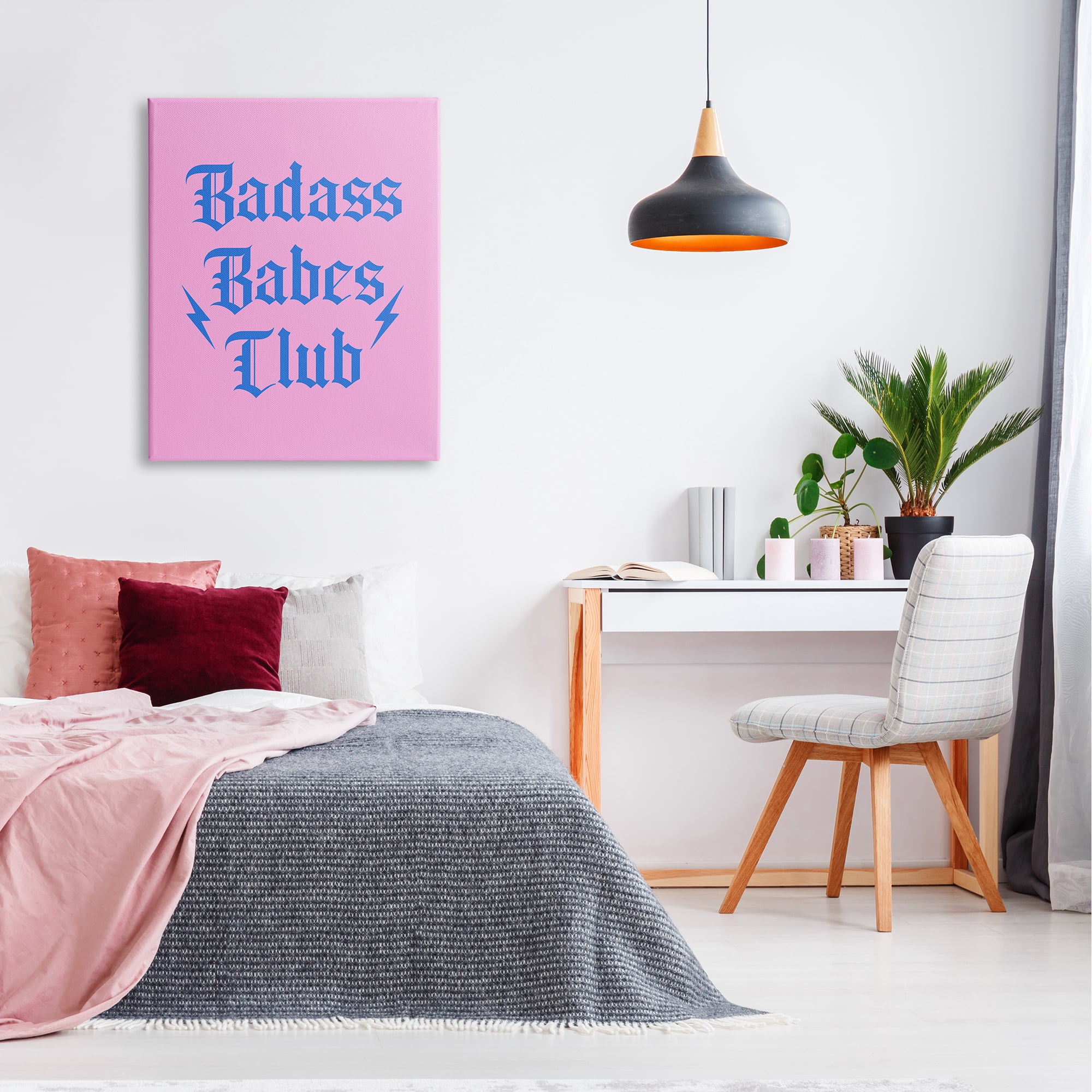 Stupell Industries Bad*ss Babes Club Phrase Inspirational Painting Gallery Wrapped Canvas Art Print Wall Art, 30 x 40