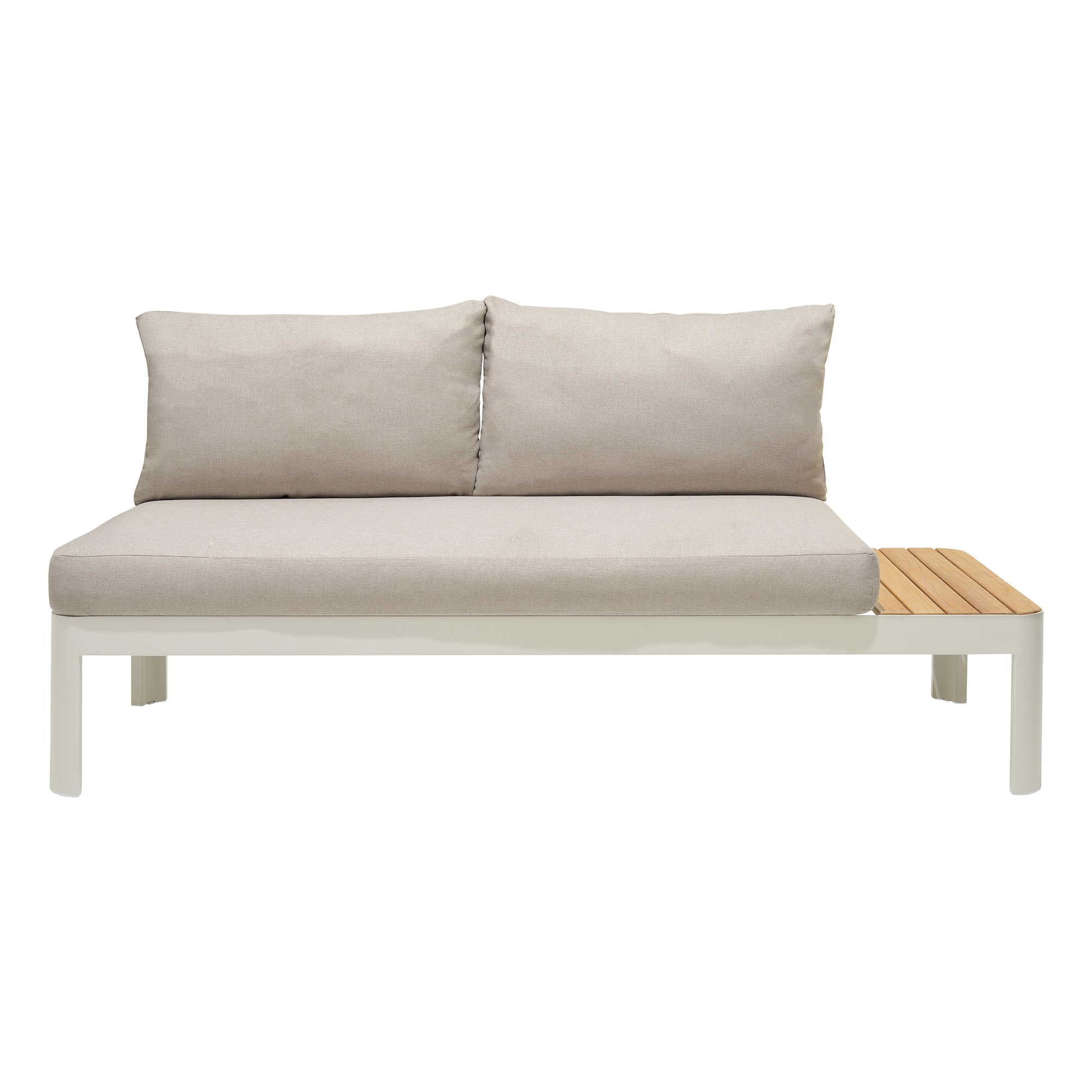 Portals Outdoor 2 Piece Sofa Set in Light Matte Sand Finish with Beige Cushions and Natural Teak Wood Accent - image 5 of 6