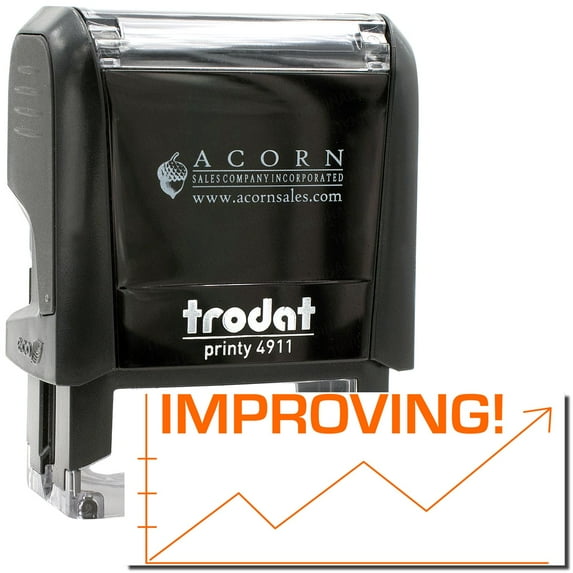 Self-Inking Improving with Chart Icon Stamp, Trodat Printy 4911, Press and Print Stamping, Impression Size 5/8" x 1-1/2", Up to 10,000 Impressions - Orange Ink