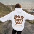 thumbnail image 6 of idosla Hoodies for Women Trendy Jesus Loves You Hoodie Oversized Long Sleeve Christian Sweatshirts Outfit (White, L), 6 of 7