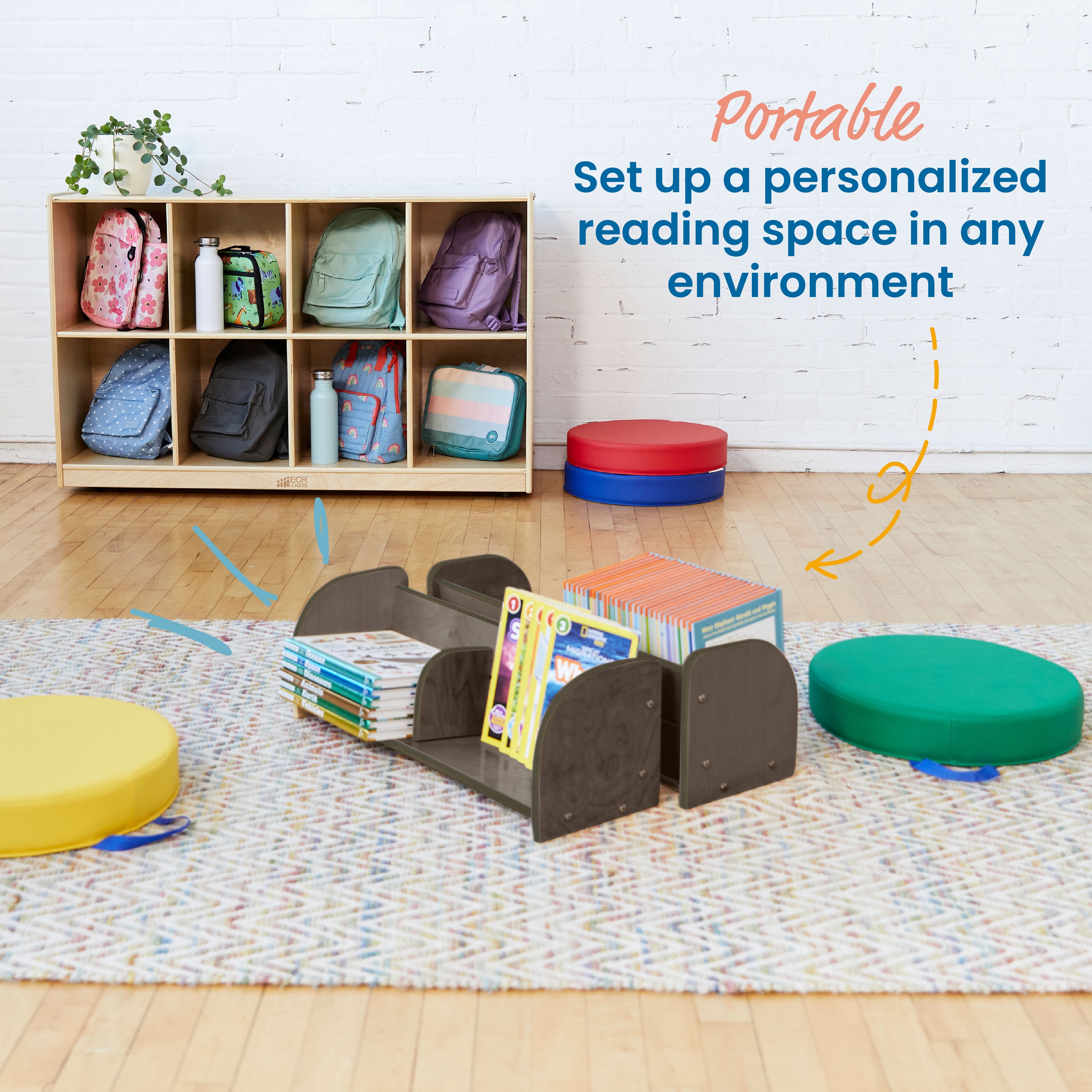 ECR4Kids Adjustable Forward-Facing Tabletop Book Display, Children's Furniture, Grey Wash