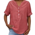 thumbnail image 5 of vigerkar Women Short Sleeve Striped Blouses Top V Neck Loose Casual Summer Work Blouses Striped Shirt (Red, M), 5 of 5