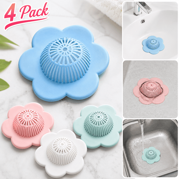 USTOP 4 Pack Hair Catcher Silicone for Shower Drain, Anti-Clog Bathtub Drain Cover with Non-Slip Suction Cups, Easy to Clean Sink Strainer Filter for Bathroom, Kitchen and Laundry Room.