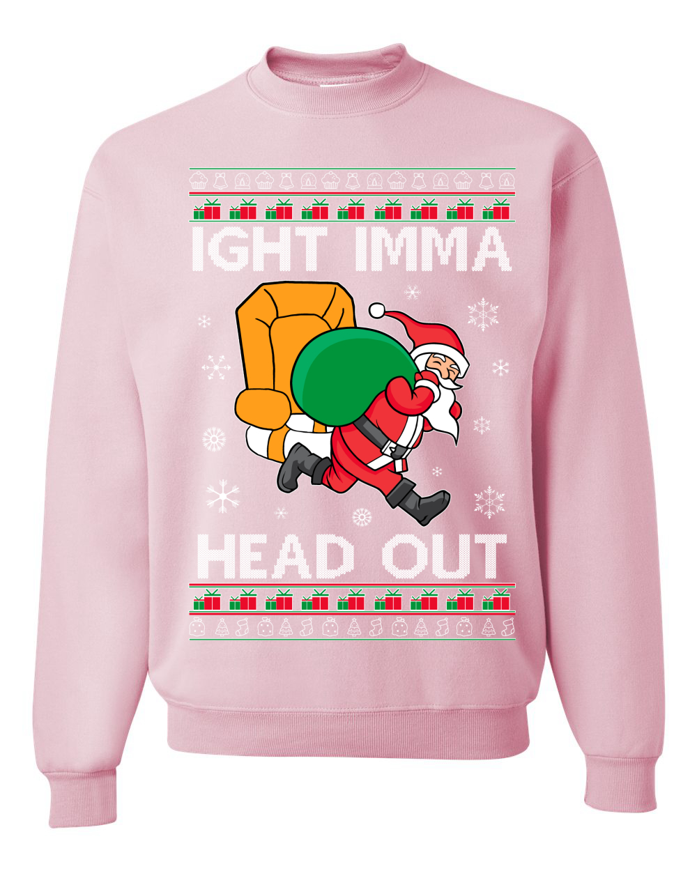 Wild Bobby ight Imma Head Out Funny Santa Xmas Meme Ugly Christmas Sweater Unisex Crewneck Graphic Sweatshirt, Light Pink, X-Large, Men's, Size: XL