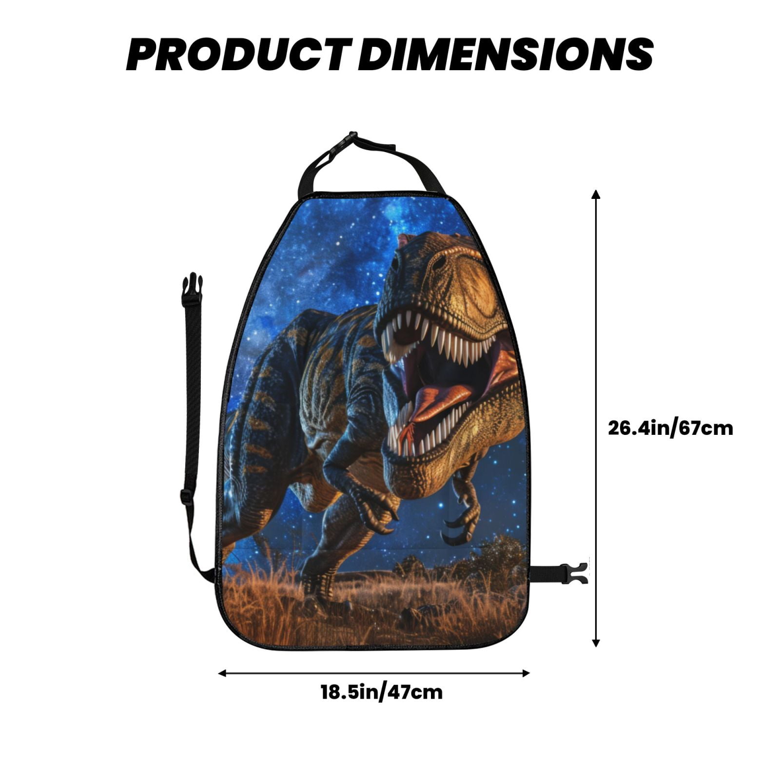 Kdxio Starry Night Charging Dinosaur Print 2 Pack Car Kick Mat Seat Cover Back Protector Mat with Pockets for Organizer Backseat Protector and Storage Anti Kick Pad for Vehicles