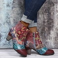thumbnail image 6 of YUNAFFT Women's Boot Clearance, Retro Women Suqare Heels Zipper Flower Print Short Booties Round Toe Shoes, 6 of 8