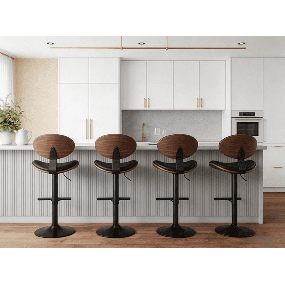 Black Swivel Bar Stool with Gas Lift and Round Metal Base 4PCS - Adjustable Height for Kitchen Island, Home Bar, Office, Living Room