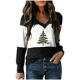 thumbnail image 2 of Elvqul Womens Blouses Holiday Shirts Christmas Long Sleeve Patchwork V-Neck Black Pullover Tops for Women, 2 of 3