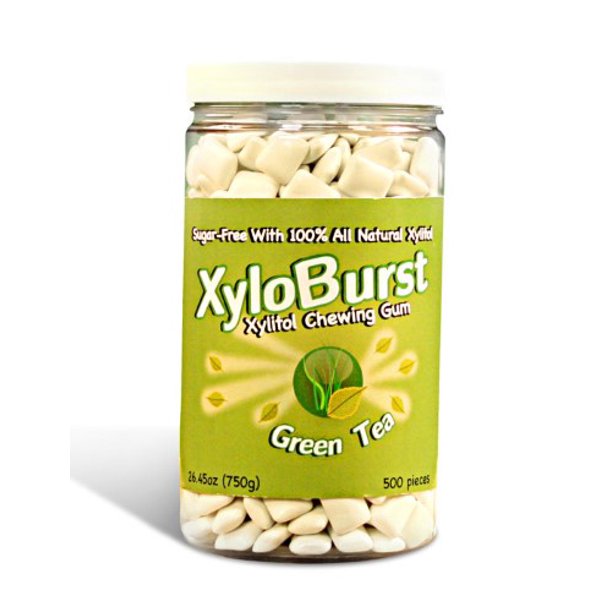 XyloBurst Xylitol Green Tea Chewing Gum 500 Count Jar