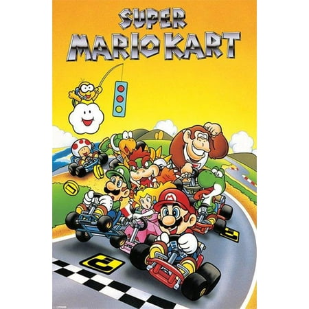 Super Mario Kart Super Nintendo SNES Go Kart Racing Video Game Luigi Princess Peach Poster - 24x36 (Best Snes Flash Cart)