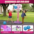 thumbnail image 4 of Flooyes 4-in-1 Kids Basketball Hoop and T Ball Set - Kids Baseball Tee with Automatic Pitching Machine, Indoor Outdoor Sport Toys Gifts for Toddler Boys Girls Age 3-12, Pink, 4 of 8
