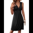 thumbnail image 2 of Vestido Elegante de Verano para Mujer, con Escote en V y Volantes, Sin Mangas, Ajustado, para Fiesta, Club, Color Negro, Talla M, 2 of 7
