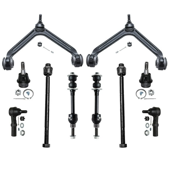 Detroit Axle - Front 10pc Suspension Kit for 2WD Dodge Ram 1500 2002 2003 2004 2005, Upper Control Arms Lower Ball Joints Outer and Inner Tie Rods Sway Bars Replacement