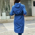 thumbnail image 3 of SWSMCLT Women's Hooded Raincoat Outerwear Long Rain Jacket Midi Windbreaker Pockets Water-resistant Spring Anorak Coat Casual Full Zip Blue XX-Large, 3 of 5