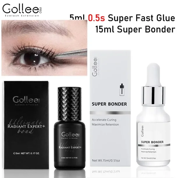 GOLLEE-sellador de pestañas Super Bonder, pegamento para extensiones de pestañas, 0,5 segundos, retención de secado rápido, adhesivo negro de 8 semanas ( S01 Gule and Bonder