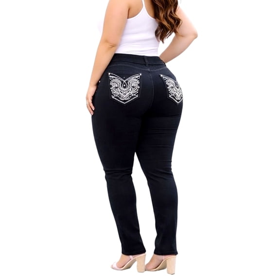Jack David Plus Size Women's Stretch Premium Denim Black/Blue Jeans Skinny Pants 39469MS