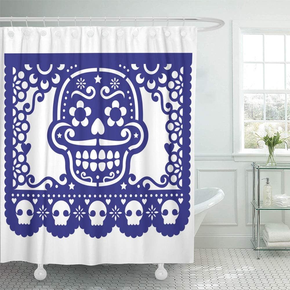 Mexican Retro Dots Shower Curtain Waterproof Suger Skull Polyester Bath Mat
