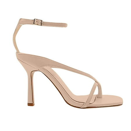 

Penkiiy Women s kitten Low Strappy Lace Up Heels for Women Open Square Toe Thong Ankle Strap Heels Sexy Comfort Dress Shoes Party Pumps Heeled Sandals 36 Coffee