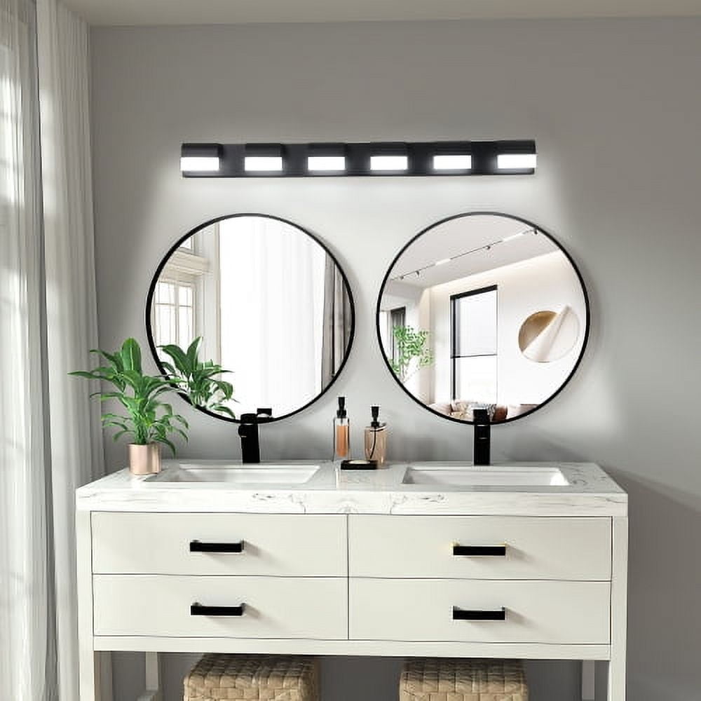 Hi-LIGHTS,6-Light Modern Bathroom LED Vanity Light With Acrylic Lampshade,Bathroom Wall Lighting for Bathroom,Dressing Room,Bedroom,Living Room(Black)