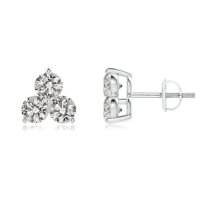 ANGARA Natural Diamond Three Stone Stud Earrings in 14K White Gold for Women (Size-2.8mm| Color-K| Clarity-I3) | April Birthstone, Anniversary, Jewelry Gift for Women | Natural Diamond Earrings