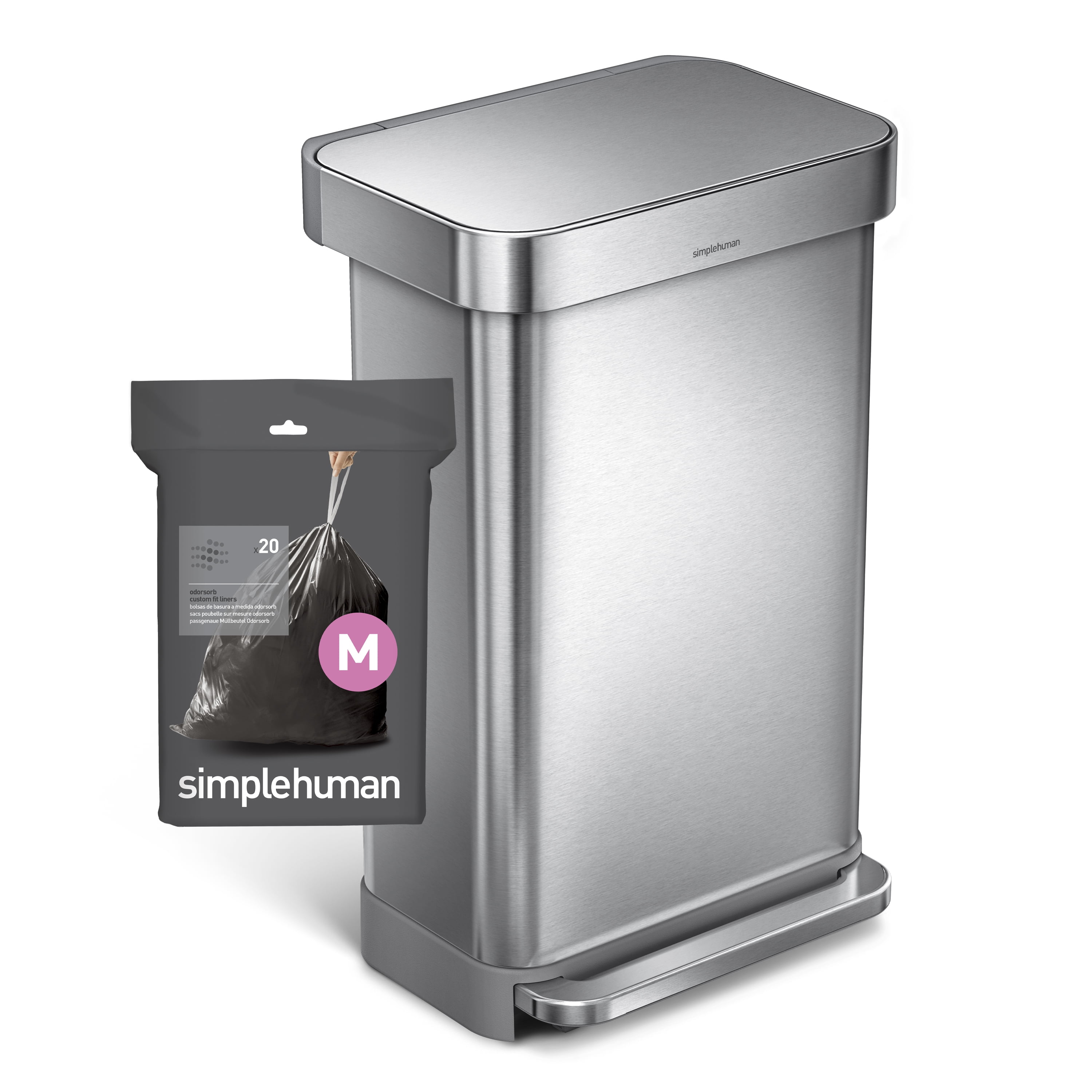 simplehuman Code M Custom Fit Drawstring Trash Bags, 60 Count, 45 Liter / 12 Gallon, Odor Absorbing