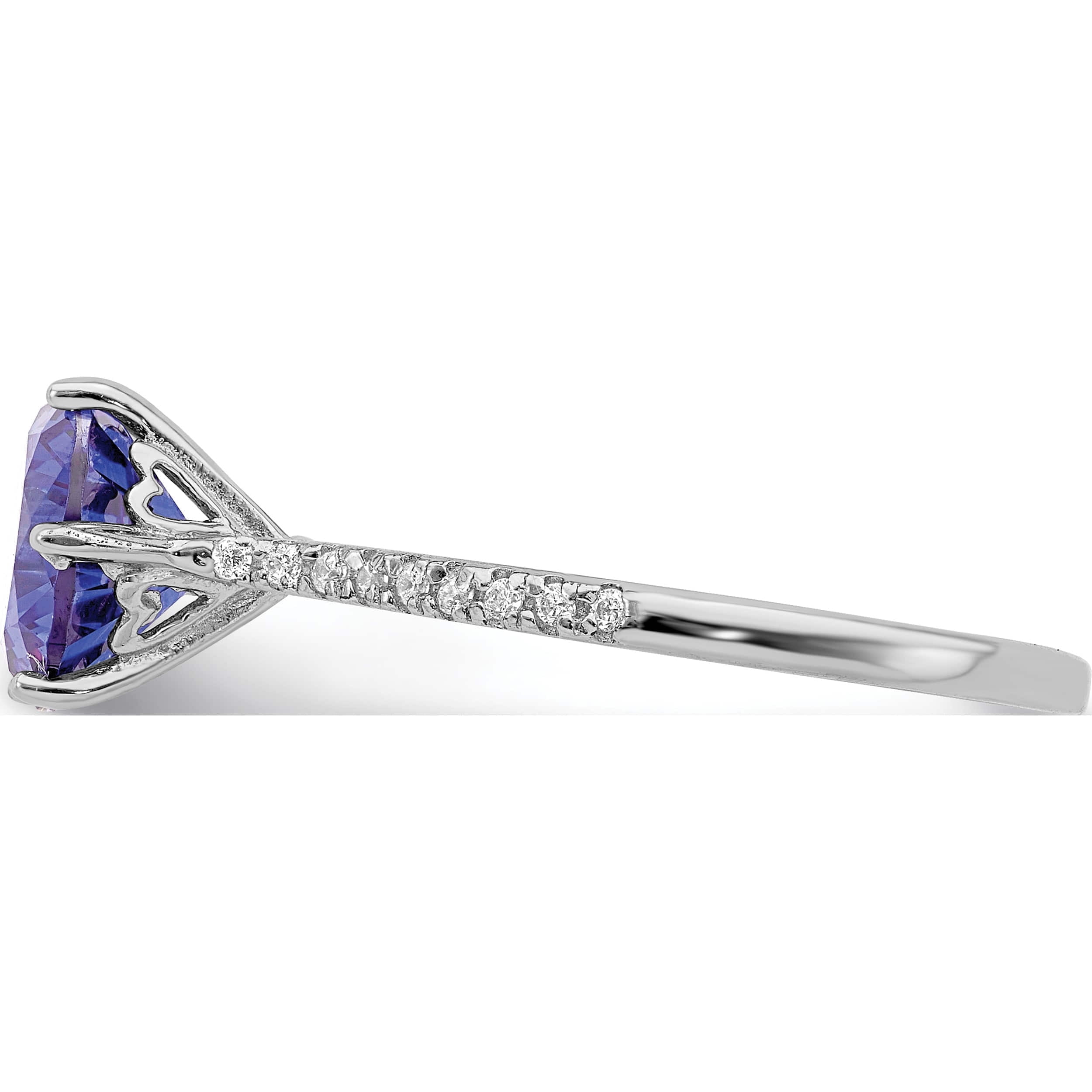 Sterling Silver Rhodium-Plated Blue And White Cz Ring (Size 8) Made In China qr7019-8
