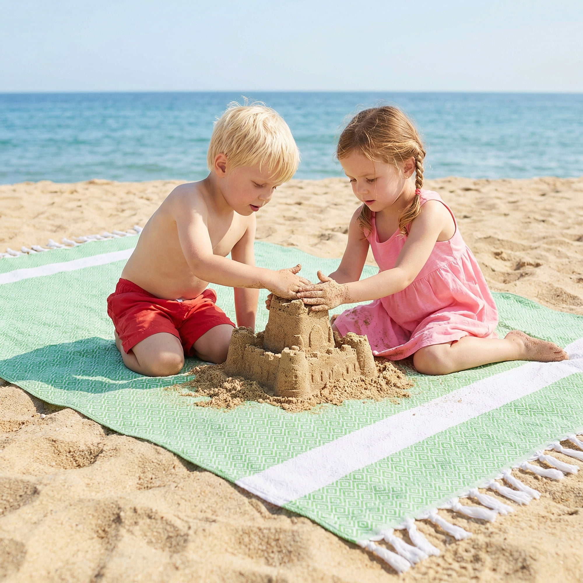 Unique Bargains Geometric Sandproof Quick Dry Turkish Beach Towel Green 71" x 40"