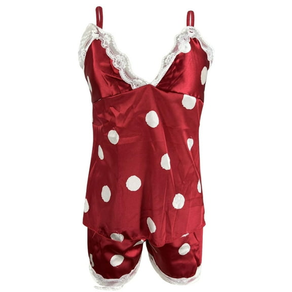 Christmas pajamas Christmas gift Women'S Suspender Imitation Silk Polka Dot Nightdress Two Piece Pajamas Shorts Suit
