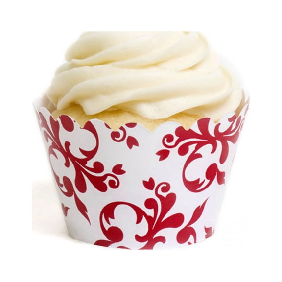 Dress My Cupcake Red Filigree Cupcake Wrappers, Set of 12
