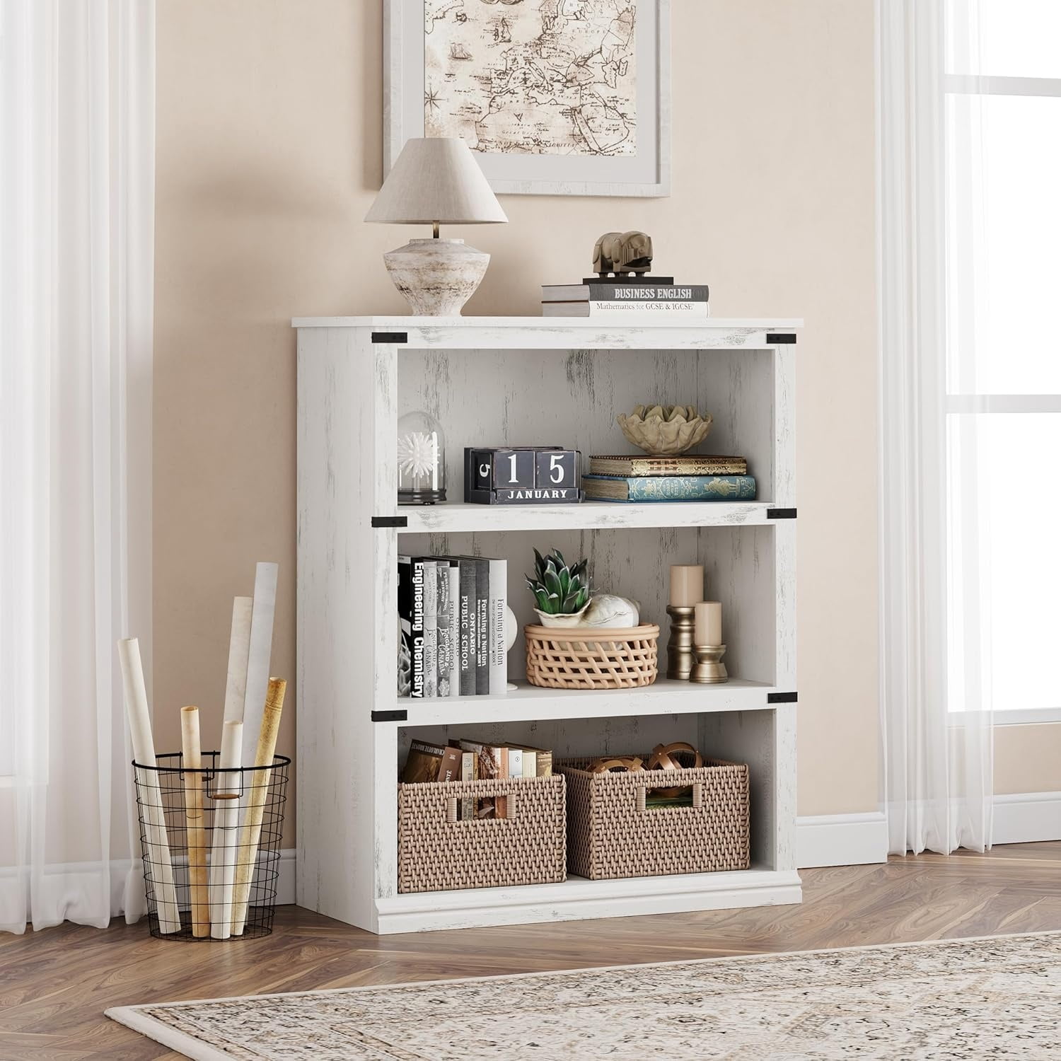 3/5-Tier Bookshelves and Bookcases Farmhouse Book Shelf with Storage Open Display Bookshelves 40/67.4" Tall Book Case Floor Standing Home Decor Furniture for Home Office Living Room Bed Room