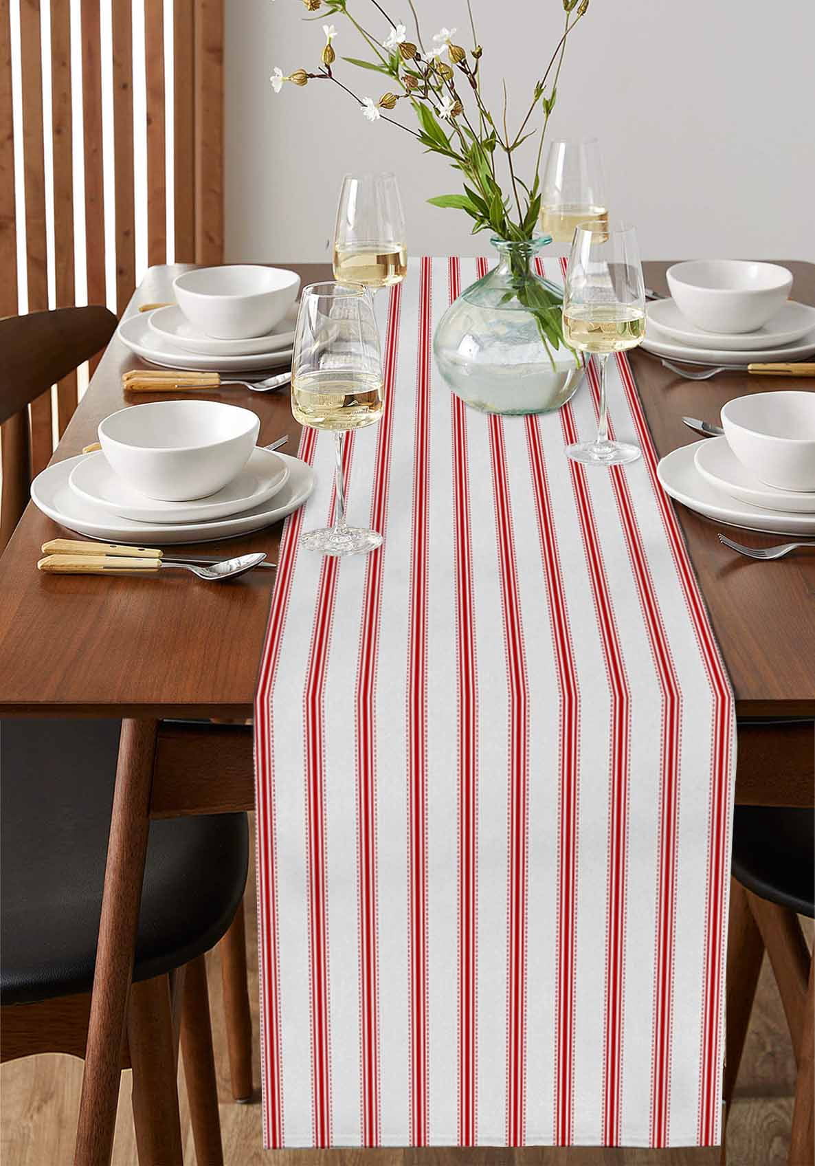 ERUNPONLY Red Striped Table Runner - 60 Inch Long Red White Stripes Farmhouse Cotton and Linen Blended Dress Scarves Farmhouse Table Runner for Kitchen Dining, Coffee Table, 13" x 60"