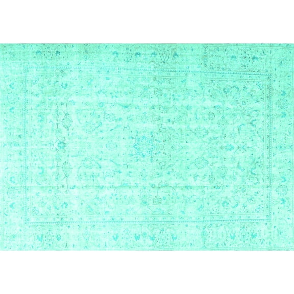 Ahgly Company Machine Washable Indoor Rectangle Persian Turquoise Blue Traditional Area Rugs, 5' x 7'