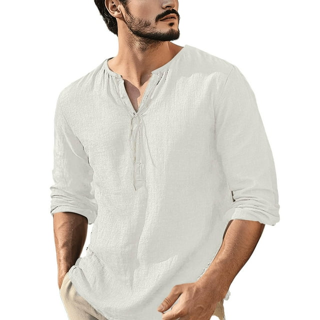 Liquidation sous 10!Ofreoo Chemise à Manches Longues Col en V Décontractée pour Hommes, Blanc TTG