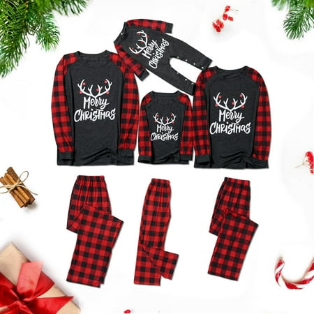

Christmas Gifts Christmas Women Mom Letter Plaid Print Top Blouse+Pants Family Clothes Pajamas Polyester Dark Gray L