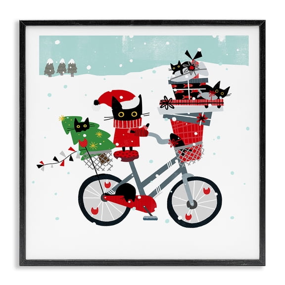 Stupell Industries Cottage Holiday Catmas Bicycle Black Framed Giclee Art, 12 x 12, by Leeza Hernandez